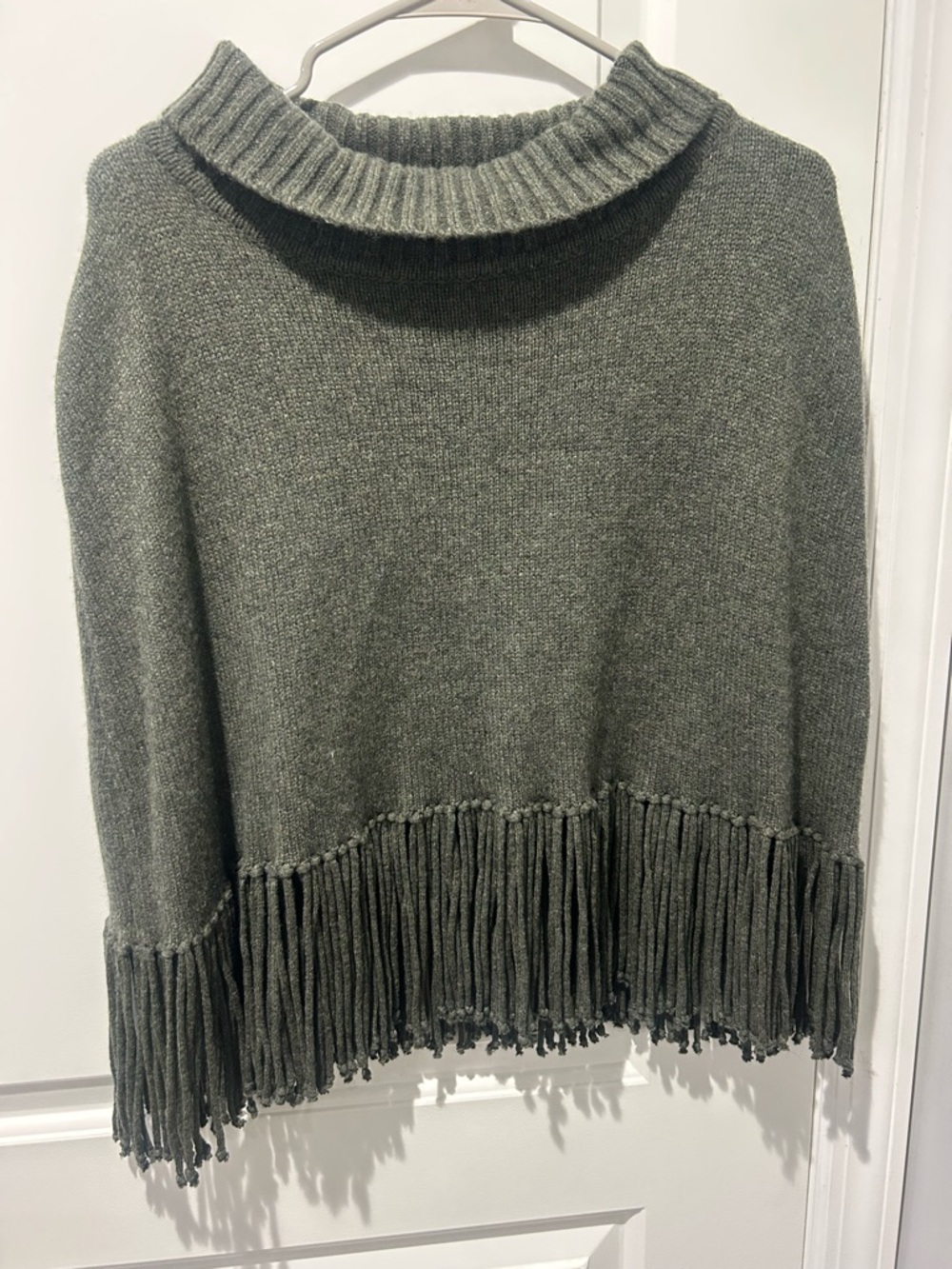 Henri Bendel Olive Fringe Cowl Neck Cashmere Sweater